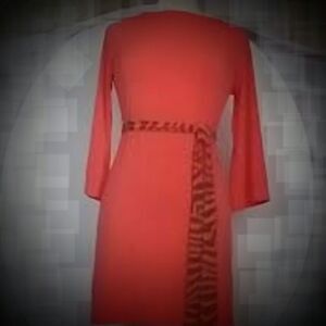 Attention Deep Coral 70s  80s 90s Style Body Con Dress Tiger Stripe Sash size XS